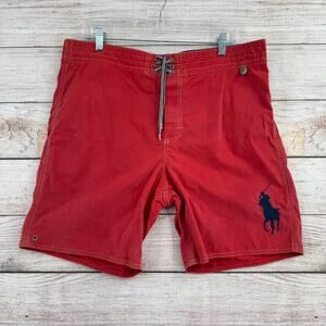 Polo Ralph Lauren Big Pony Lined Board Shorts Mens Large Red Blue Swimwear